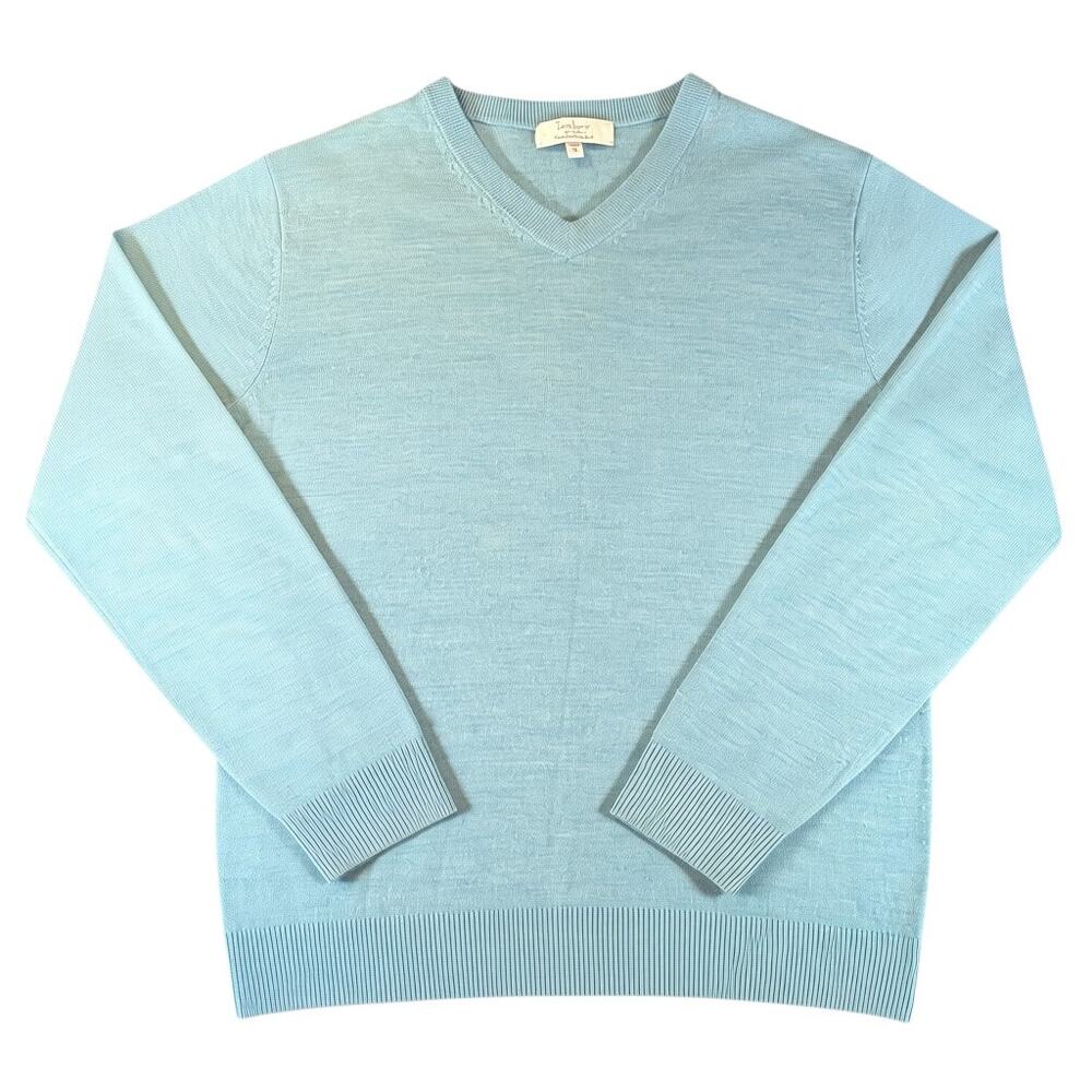 Turnbury Merino Wool Sweater Mens Small Blue V Neck Extra Fine